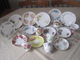 SIX DIVINE CRAZY MIXED UP TEA PARTY ENGLISH BONE CHINA TRIOS